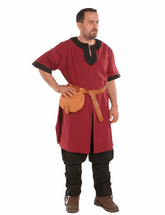 LOKI Cotton Burgundy/Black Tunic : Medieval Viking Renaissance Short Sleeve Cotton Tunic