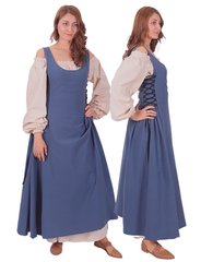 MIRANDA Cotton Blue - XV-XVI Century Inspired, Sleeveless Medieval Viking Renaissance Women's Over Dress