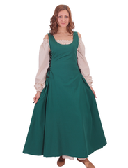 MIRANDA Cotton Forest Green - XV-XVI Century Inspired, Sleeveless Medieval Viking Renaissance Women's Over Dress