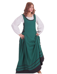 MISHA Cotton Forest Green - XV-XVI Century Inspired Medieval Viking Renaissance Sleeveless Over Dress