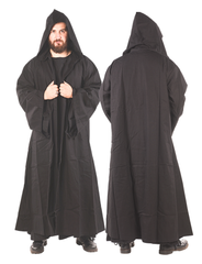 Merlin Cotton Black – Medieval Viking Cotton Canvas Hooded Robe