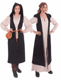 NORA Wool Battle Black Coat Dress – Medieval Viking Open-Front Surcoat (S–6XL)