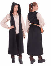 NORA Wool Battle Black Coat Dress – Medieval Viking Open-Front Surcoat (S–6XL)