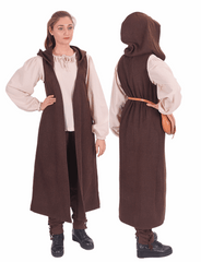 NORA Wool Battle Brown Coat Dress – Medieval Viking Open-Front Surcoat (S–6XL)