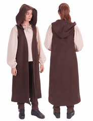 NORA Wool Battle Brown Coat Dress – Medieval Viking Open-Front Surcoat (S–6XL)
