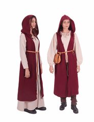 NORA Wool Battle Burgundy Coat Dress – Medieval Viking Open-Front Surcoat (S–6XL)