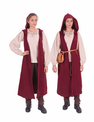 NORA Wool Battle Burgundy Coat Dress – Medieval Viking Open-Front Surcoat (S–6XL)