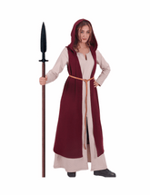 NORA Wool Battle Burgundy Coat Dress – Medieval Viking Open-Front Surcoat (S–6XL)