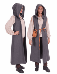 NORA Wool Battle Grey Coat Dress – Medieval Viking Open-Front Surcoat (S–6XL)