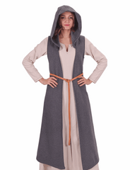 NORA Wool Battle Grey Coat Dress – Medieval Viking Open-Front Surcoat (S–6XL)