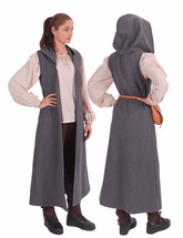 NORA Wool Battle Grey Coat Dress – Medieval Viking Open-Front Surcoat (S–6XL)