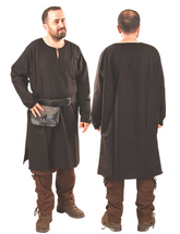 ODIN Schwarze Tunika aus Baumwoll-Canvas - Mittelalterliche Wikinger-Tunika aus Baumwoll-Canvas für Herren