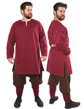 ODIN Burgunderrote Tunika aus Baumwoll-Canvas - Mittelalterliche Wikinger-Tunika aus Baumwoll-Canvas für Herren