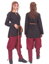 SARA Cotton Black - Mittelalterliche Wikinger-Tunika aus Baumwollcanvas für Damen