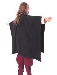 STELLA Wool Black – Poncho à capuche en laine maxi médiéval viking et à usage quotidien