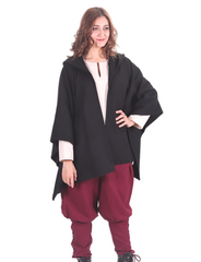 STELLA Wool Black – Poncho à capuche en laine maxi médiéval viking et à usage quotidien