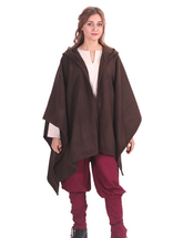 STELLA Wolle Braun – Mittelalterlicher Wikinger- und Alltags-Maxi-Wollponcho mit Kapuze