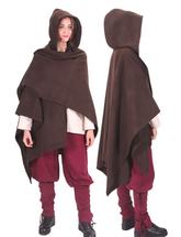 STELLA Wool Brown – Medieval Viking and Daily Use Maxi Hooded Wool Poncho