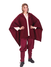 STELLA Wolle Burgunderrot – Mittelalterlicher Wikinger- und Alltags-Maxi-Wollponcho mit Kapuze