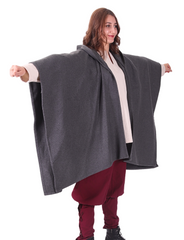 STELLA Wool Grey – Medieval Viking and Daily Use Maxi Hooded Wool Poncho