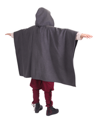 STELLA Wool Grey – Medieval Viking and Daily Use Maxi Hooded Wool Poncho