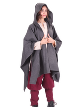 STELLA Wolle Grau – Mittelalterlicher Wikinger- und Alltags-Maxi-Wollponcho mit Kapuze