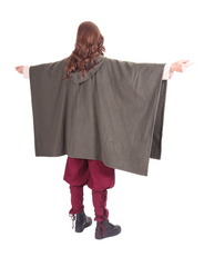STELLA Wool Khaki – Medieval Viking and Daily Use Maxi Hooded Wool Ponch