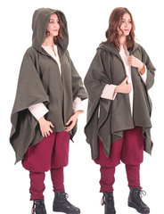 STELLA Wool Khaki – Medieval Viking and Daily Use Maxi Hooded Wool Ponch