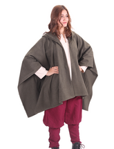STELLA Wool Khaki – Mittelalterlicher Wikinger- und Alltags-Maxi-Wollponch mit Kapuze