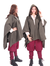 STELLA Wool Khaki – Medieval Viking and Daily Use Maxi Hooded Wool Ponch