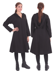 TYRA Cotton Canvas Black Tunic - Women's Medieval Viking Cotton Canvas Hooded Tunic