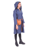TYRA Blaue Tunika aus Baumwoll-Canvas - Mittelalterliche Wikinger-Tunika aus Baumwoll-Canvas mit Kapuze für Damen