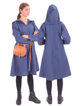 TYRA Blaue Tunika aus Baumwoll-Canvas - Mittelalterliche Wikinger-Tunika aus Baumwoll-Canvas mit Kapuze für Damen