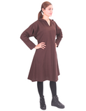 TYRA Braune Tunika aus Baumwoll-Canvas - Mittelalterliche Wikinger-Tunika aus Baumwoll-Canvas mit Kapuze für Damen