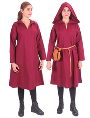 TYRA Cotton Canvas Burgundy - Women's Medieval Viking  Hooded Tunic