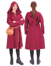 TYRA Baumwoll-Canvas Burgunderrot - Mittelalterliche Wikinger-Tunika mit Kapuze für Damen