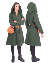 TYRA Cotton Canvas Green - Women's Medieval Viking Hooded Tunic