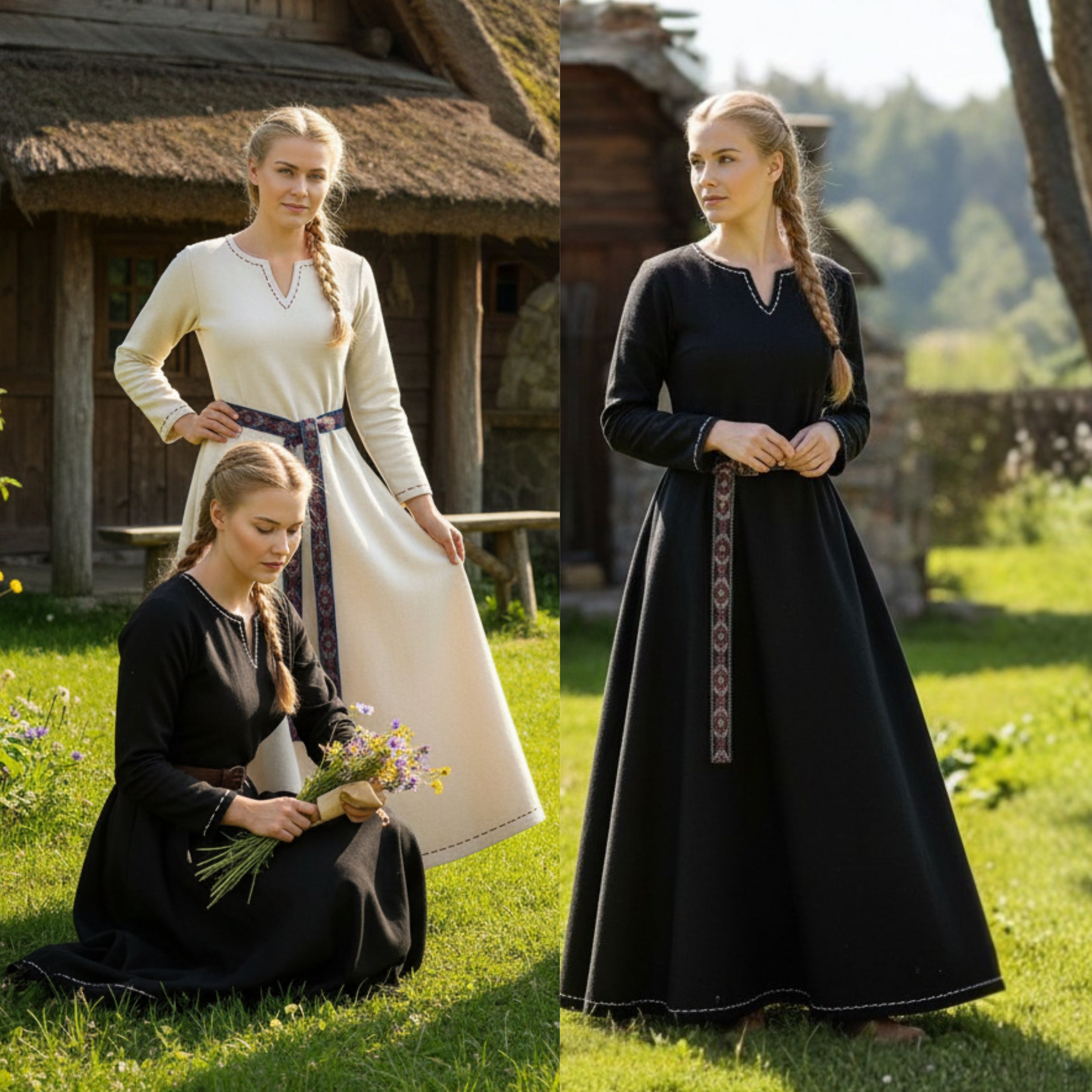 FREYA Coton Noir - Sous-robe Viking Médiévale