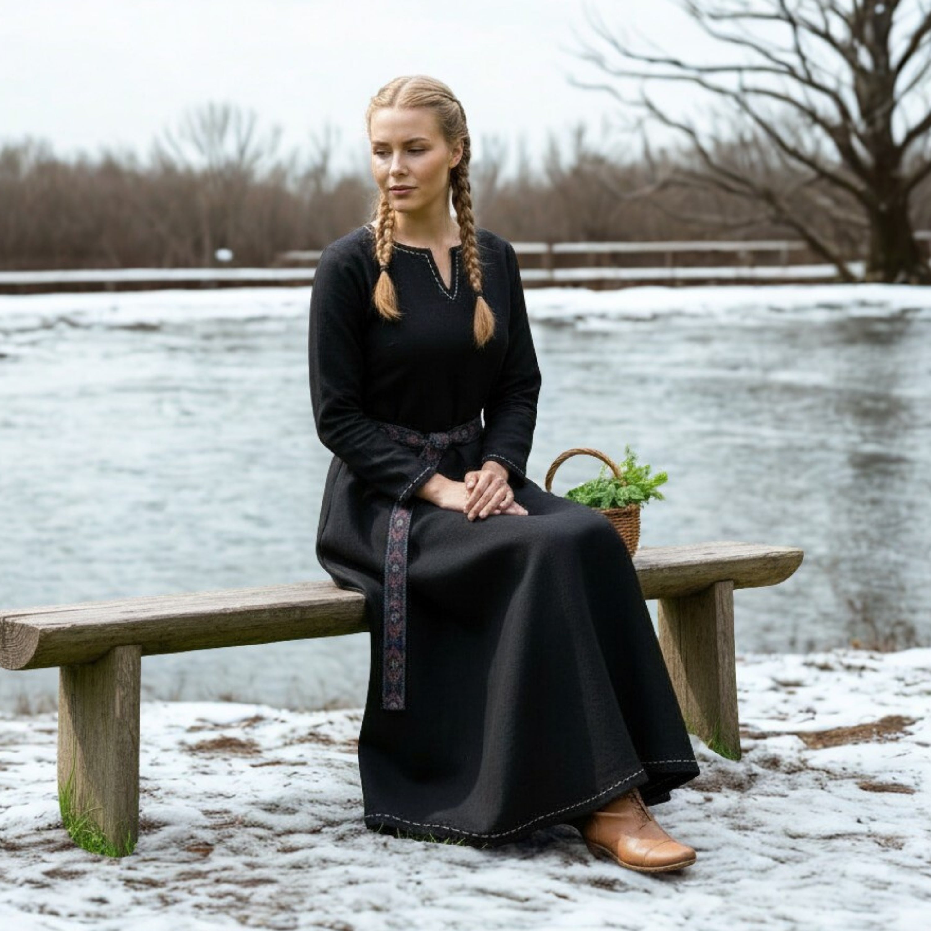 FREYA Coton Noir - Sous-robe Viking Médiévale