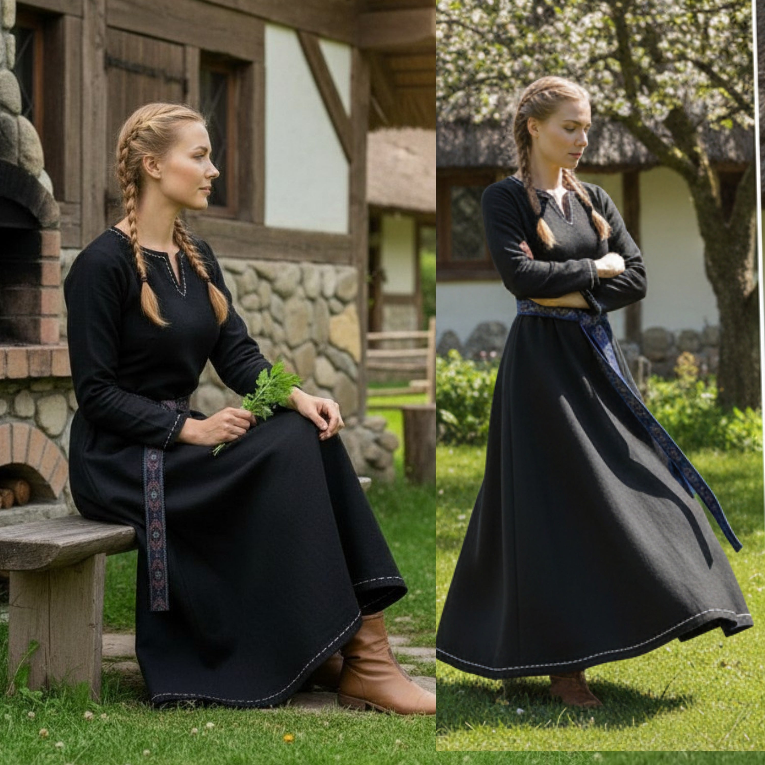 FREYA Coton Noir - Sous-robe Viking Médiévale