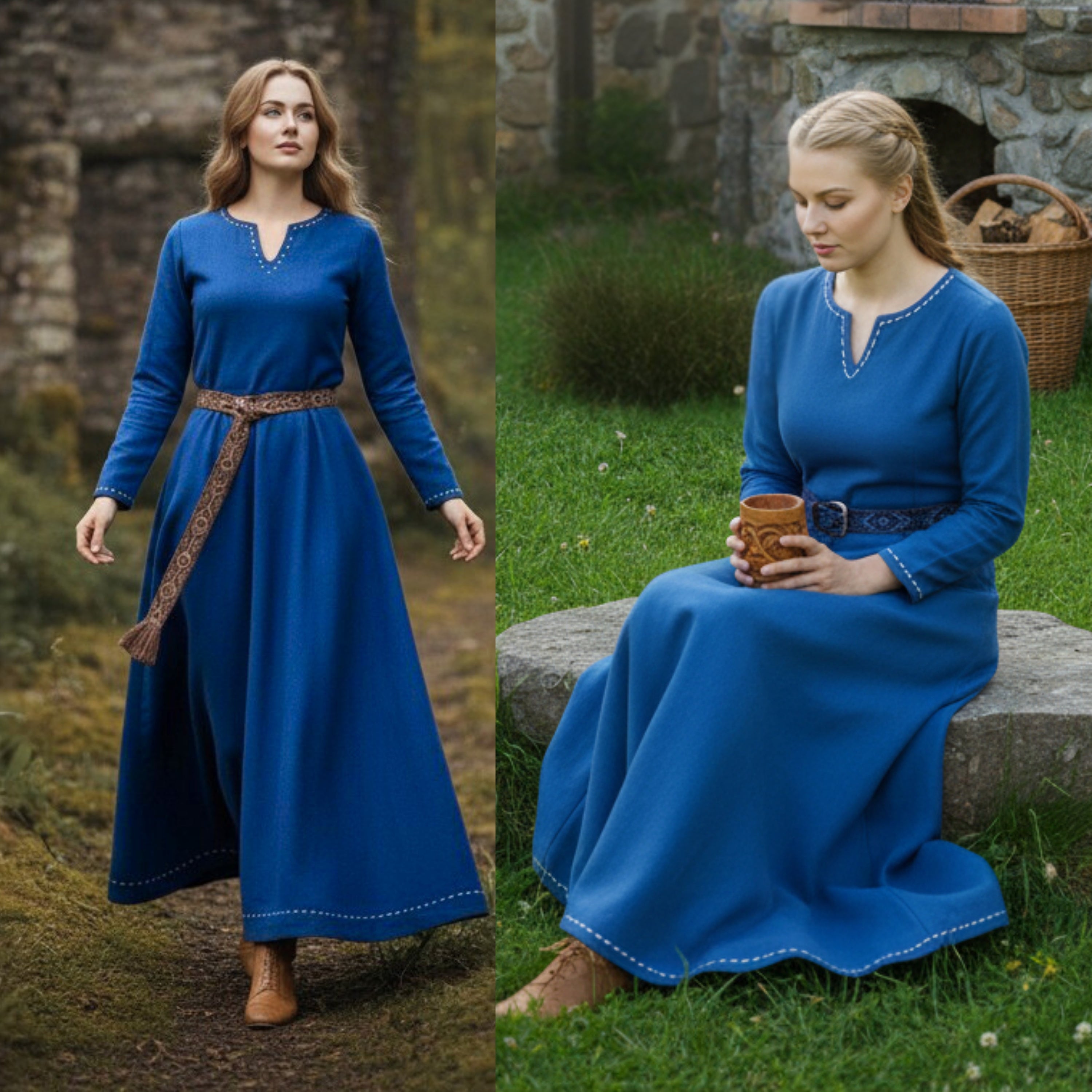 FREYA Coton Bleu - Sous-vêtement Viking Médiéval 