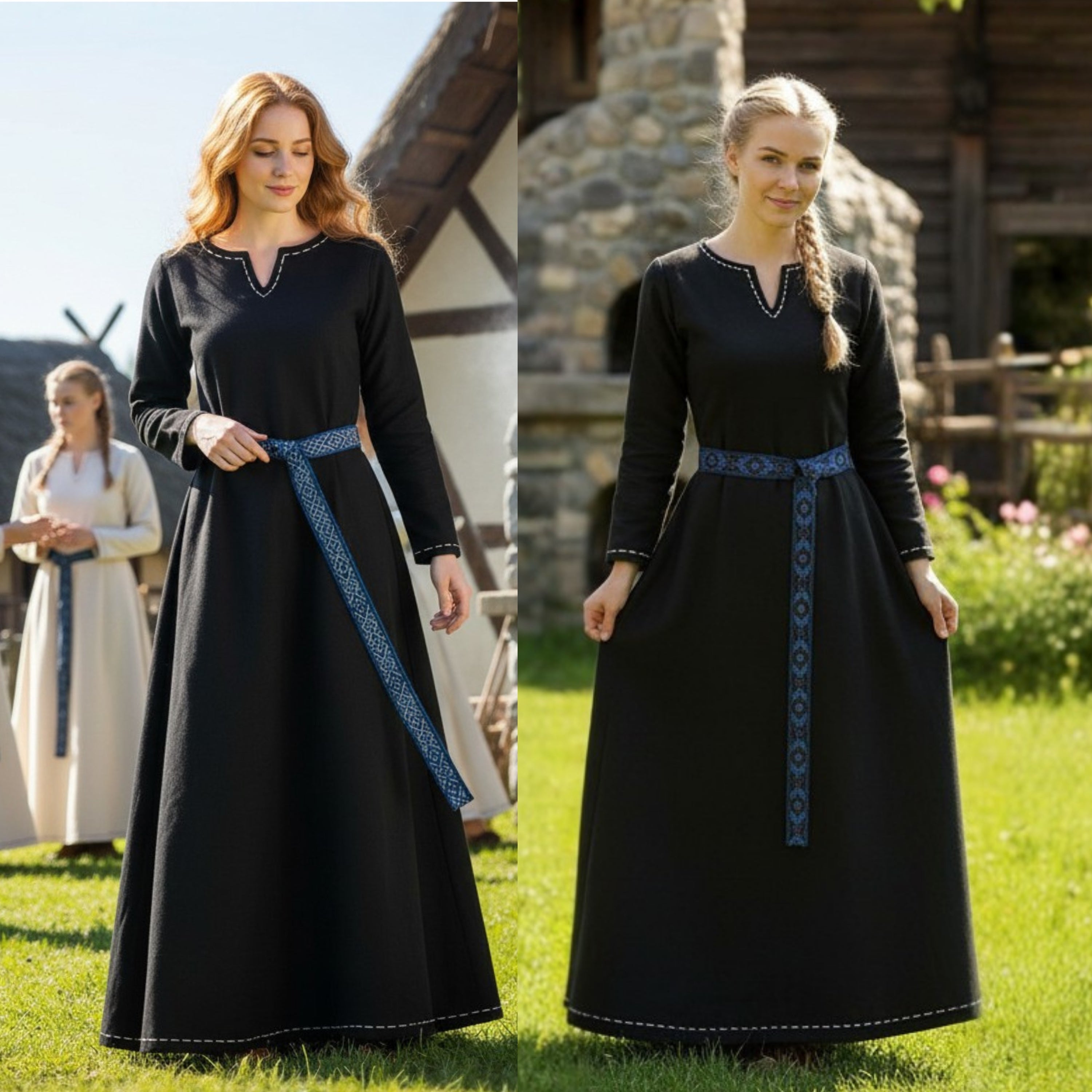 FREYA Coton Noir - Sous-robe Viking Médiévale