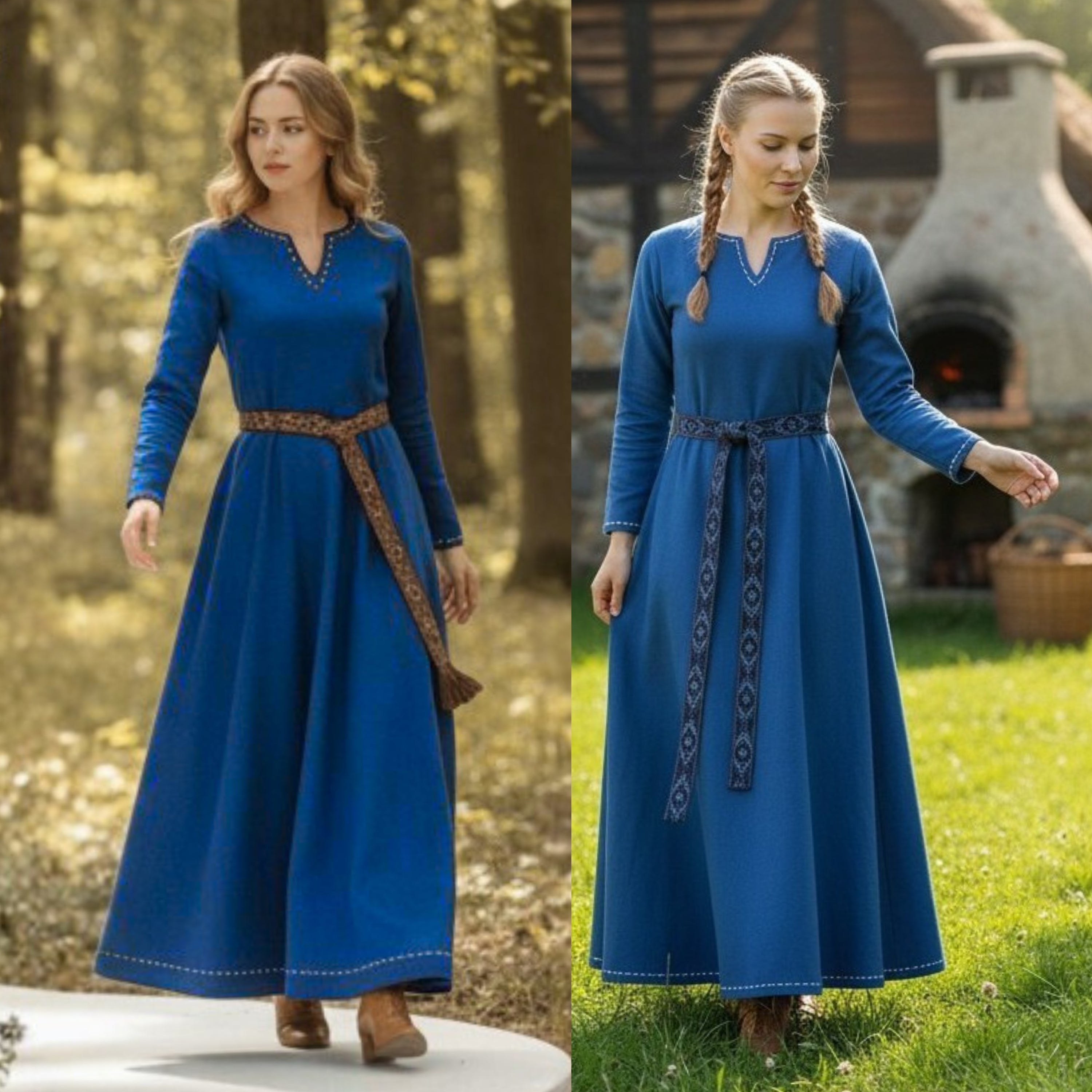 FREYA Coton Bleu - Sous-vêtement Viking Médiéval 