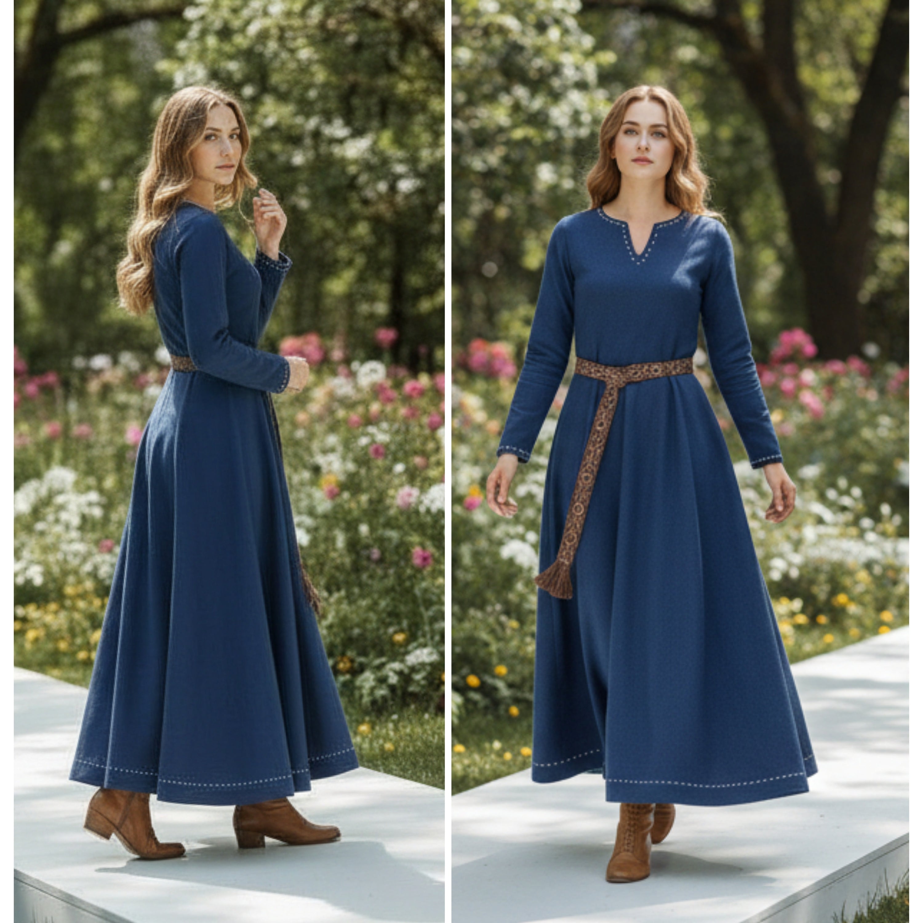 FREYA Coton Bleu - Sous-vêtement Viking Médiéval 