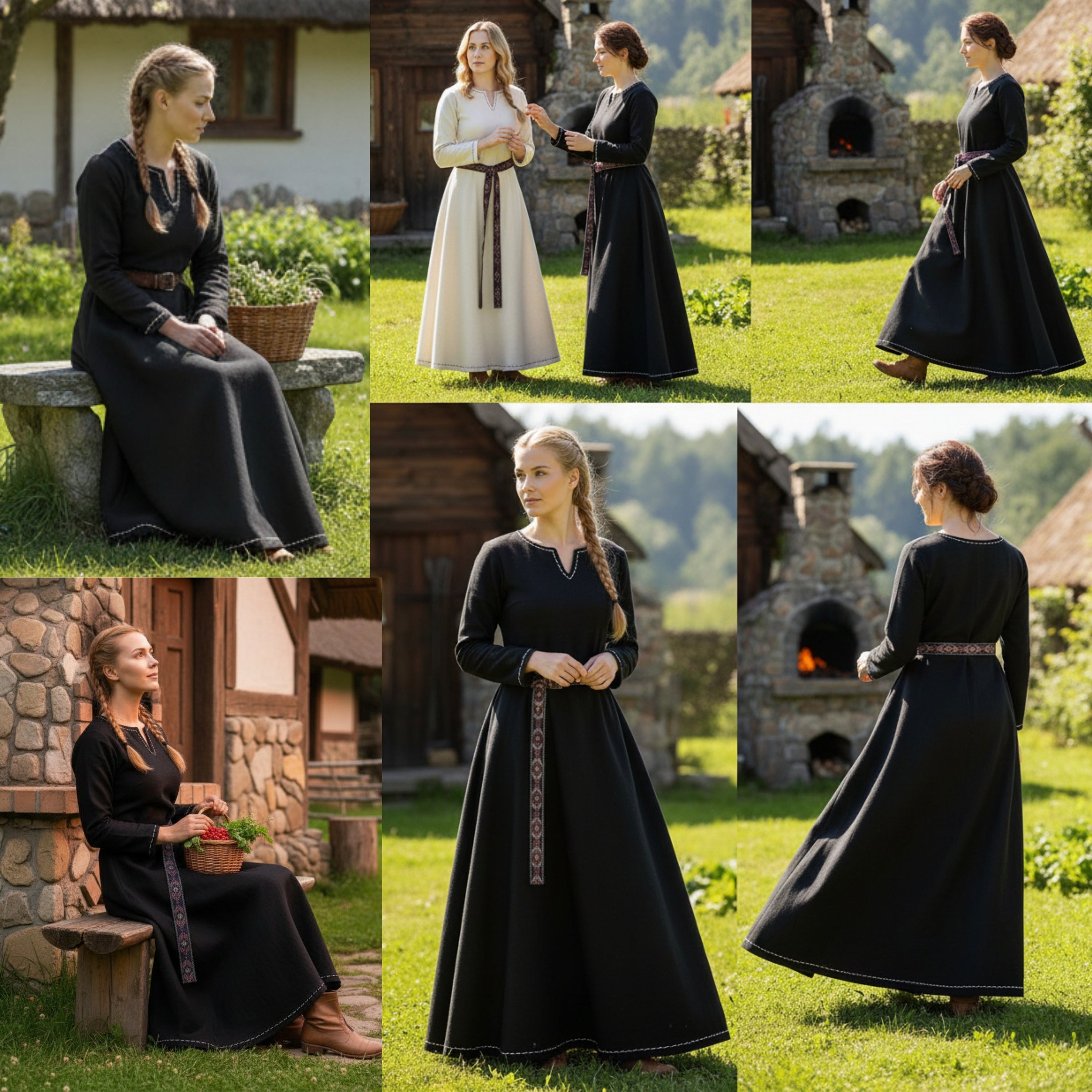 FREYA Coton Noir - Sous-robe Viking Médiévale