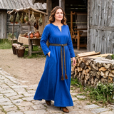FRENA — Blue Cotton Canvas Viking Underdress with Hidden Pockets