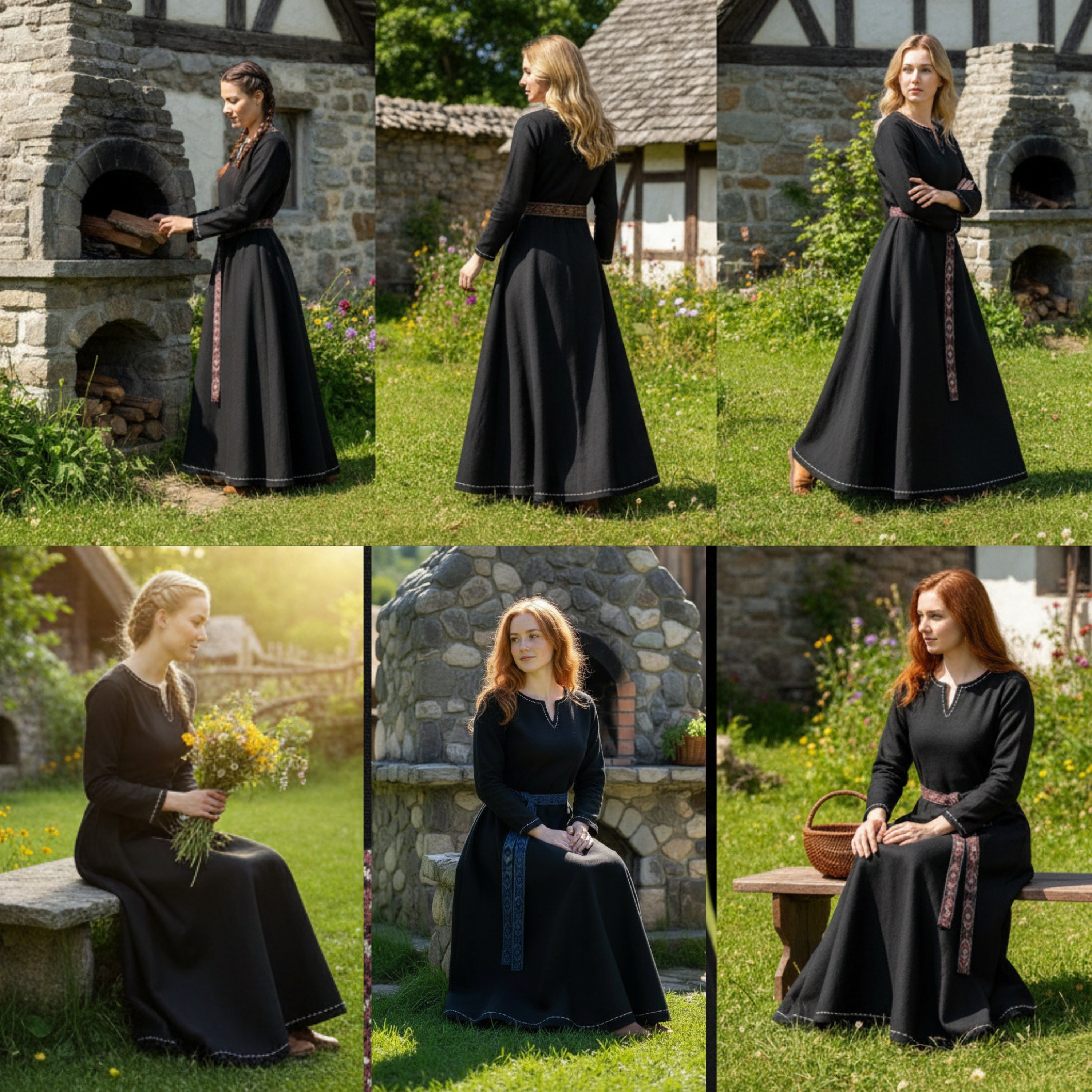 FREYA Coton Noir - Sous-robe Viking Médiévale