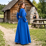 FRENA — Blue Cotton Canvas Viking Underdress with Hidden Pockets
