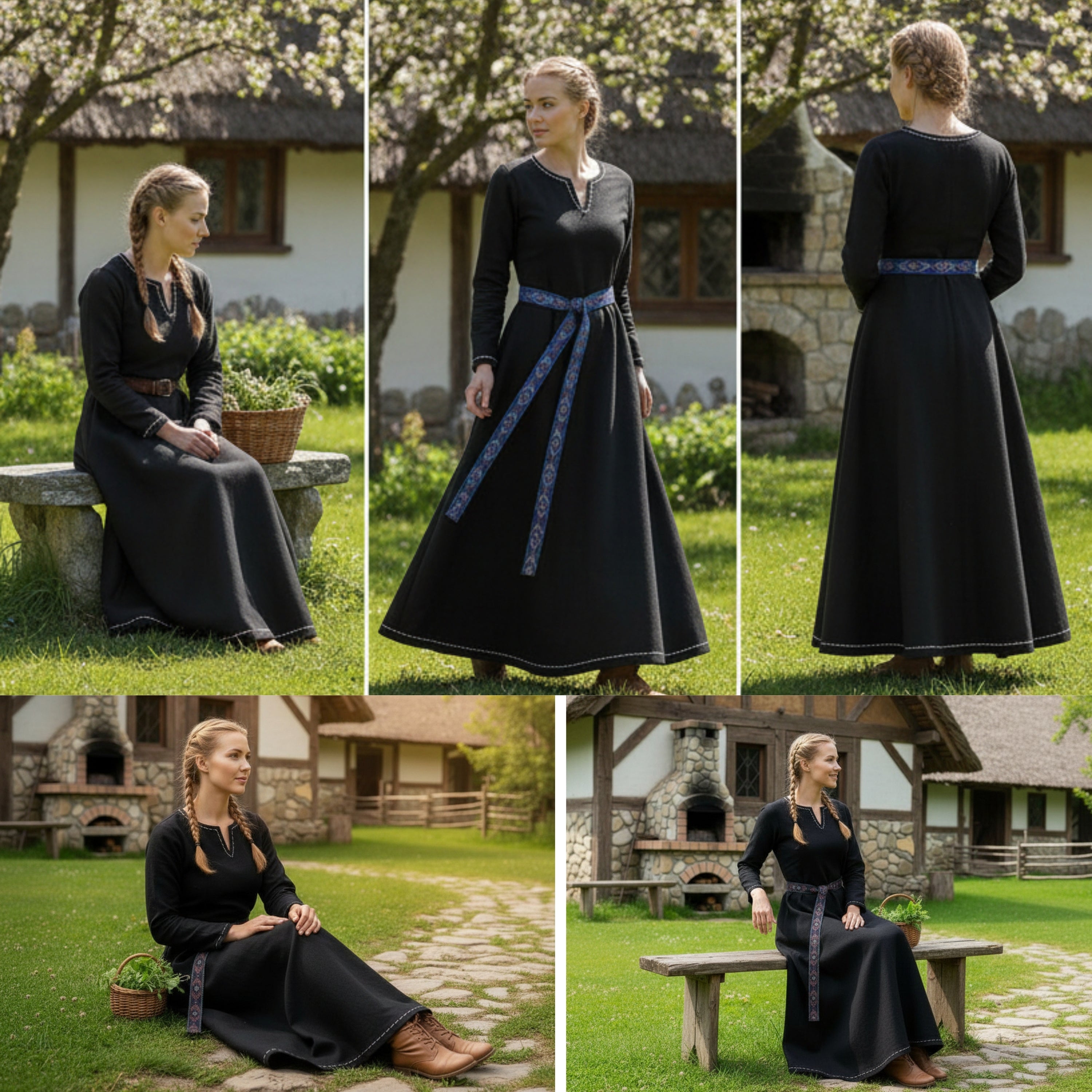 FREYA Coton Noir - Sous-robe Viking Médiévale