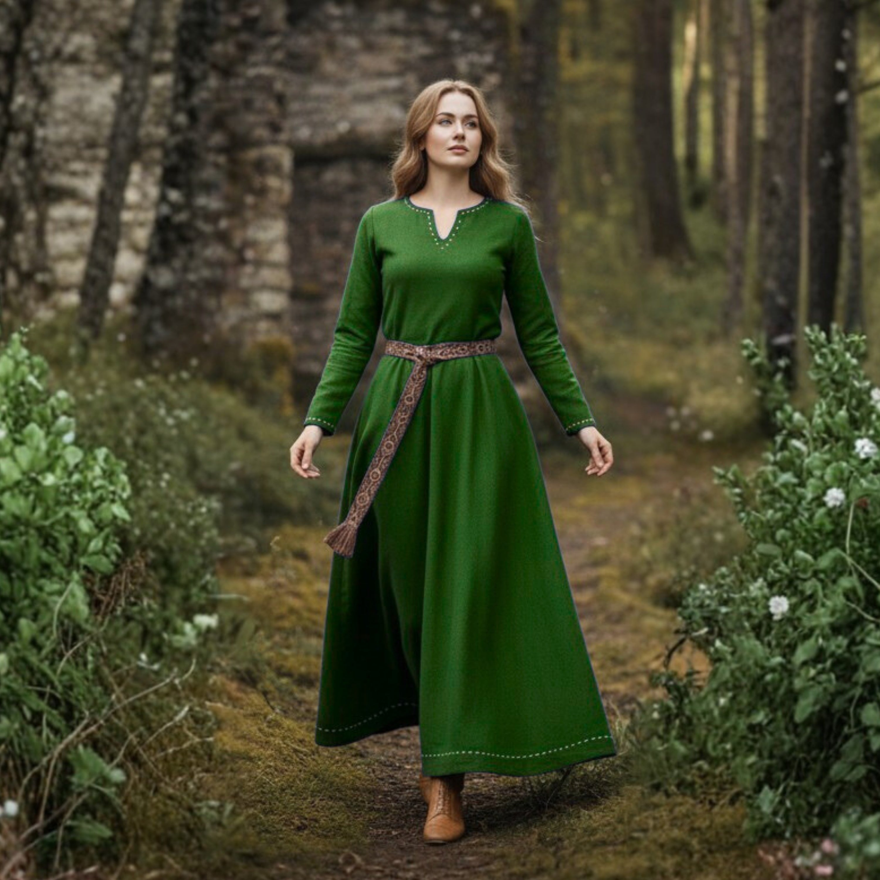 FREYA Coton Vert - Sous-robe Viking Médiévale